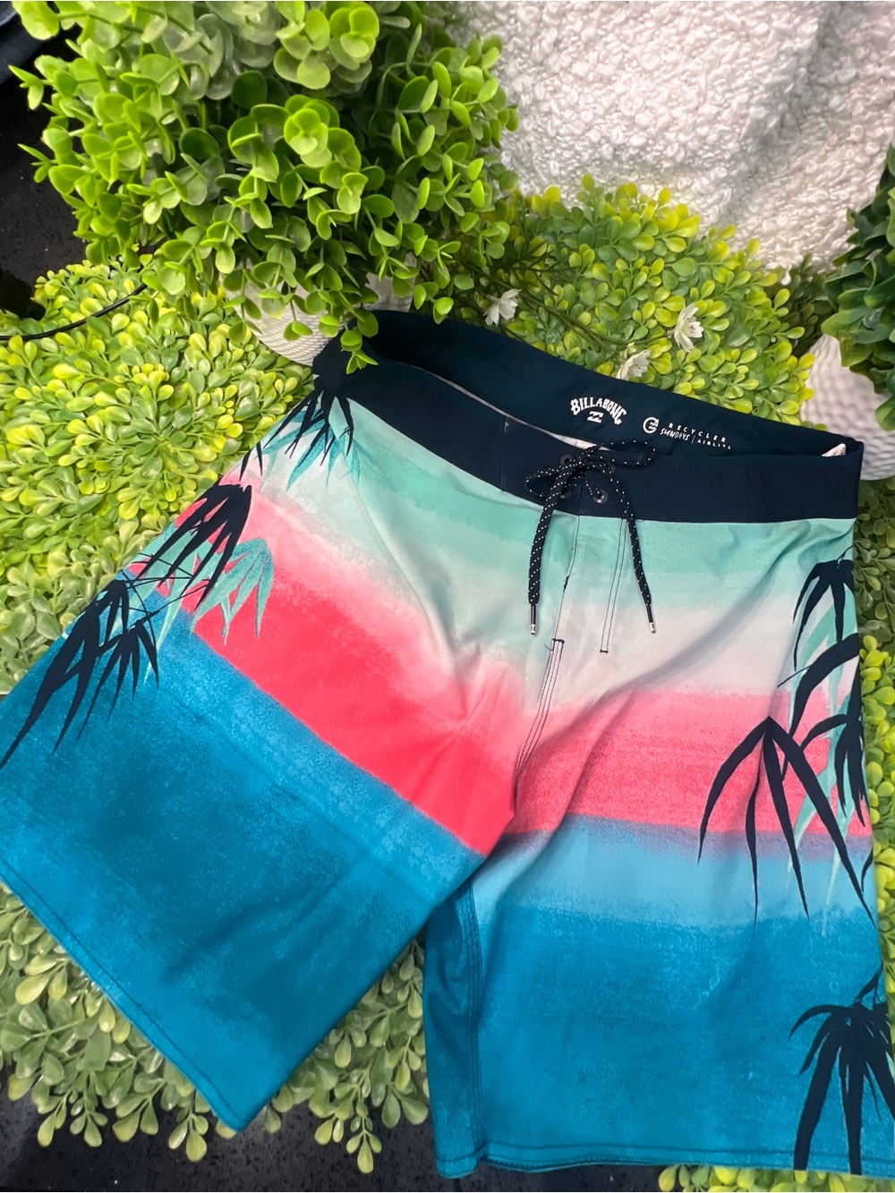 Billabong Teal Pink Ombre Swim Boardshorts with Black Waistband